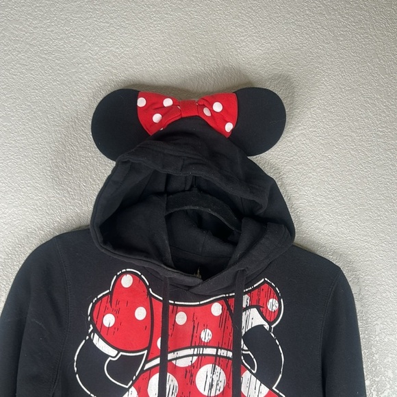 Disney Parks Black Red Minnie Mouse Long Sleeve Hoodie Sweatshirt Size Small - Picture 3 of 6